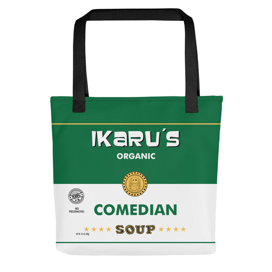 Ikaru Comedian Sopu label tote bag, original character all-over print design