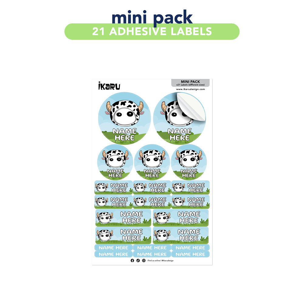 Ikaru Cow personalized name label sheet, original character design