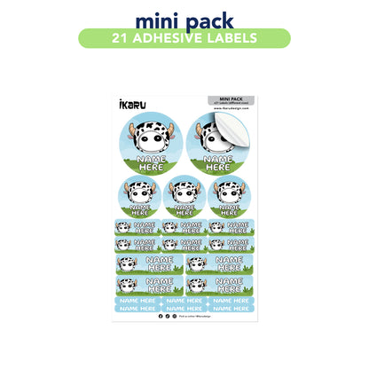 Ikaru Cow personalized name label sheet, original character design