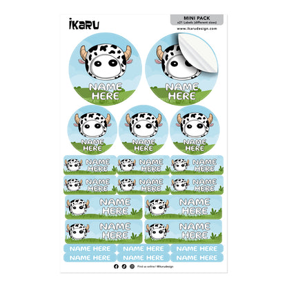 Ikaru Cow personalized name label sheet, original character design
