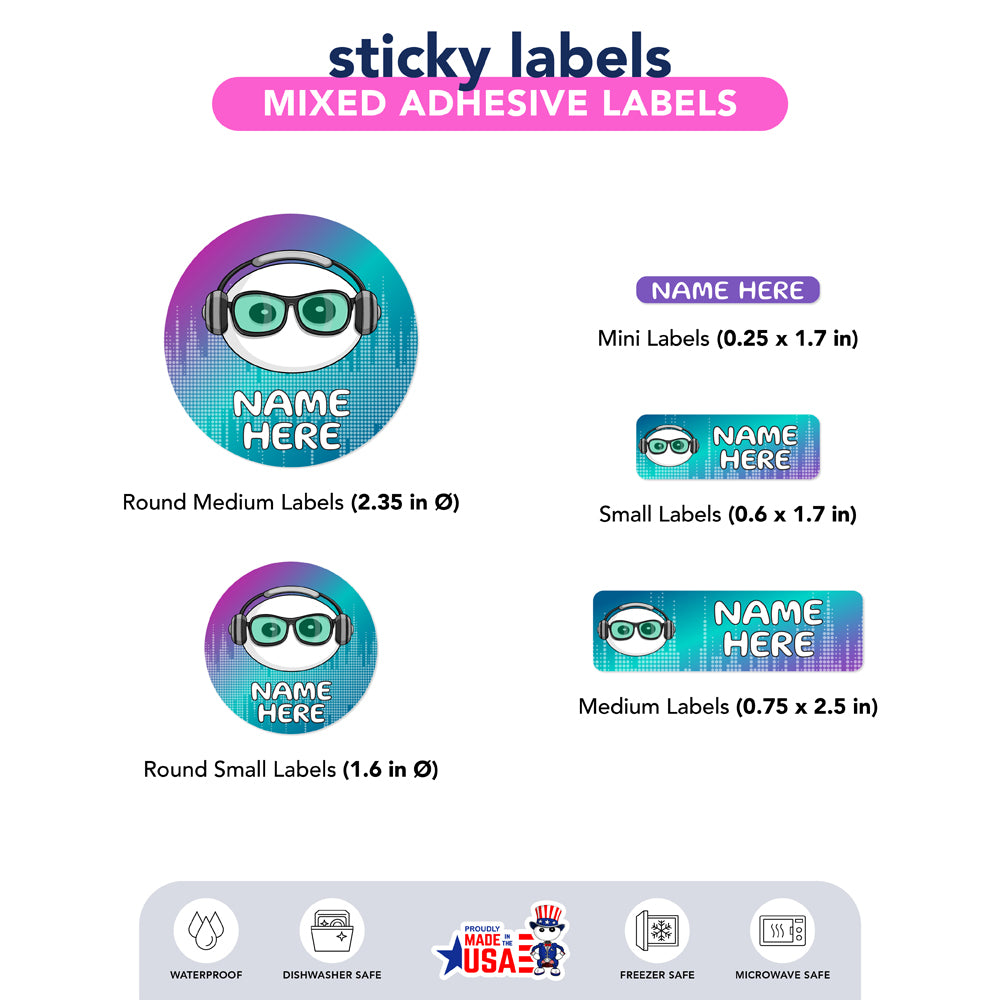 Ikaru DJ personalized name label sheet, original character design