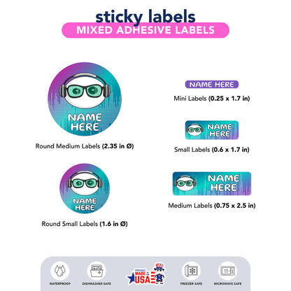 Ikaru DJ personalized name label sheet, original character design