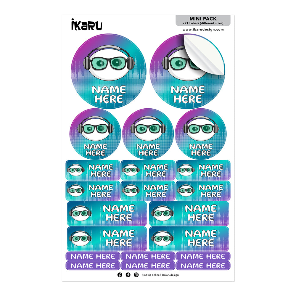 Ikaru DJ personalized name label sheet, original character design