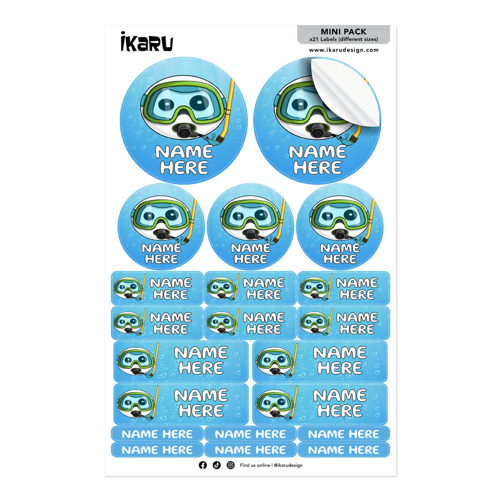  Ikaru Diver personalized name label sheet, original character design