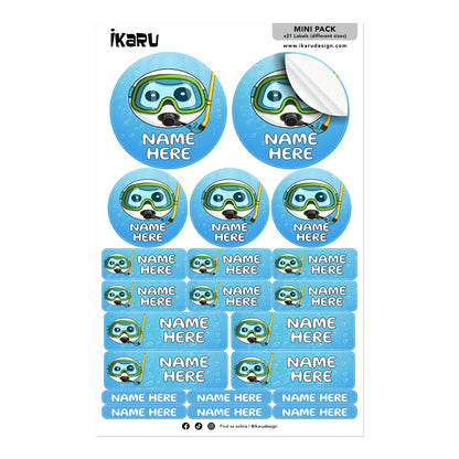  Ikaru Diver personalized name label sheet, original character design