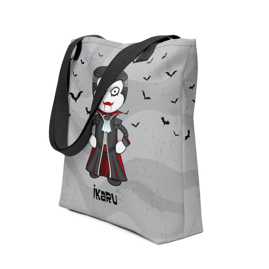 Ikaru Dracula tote bag, original character all-over print design