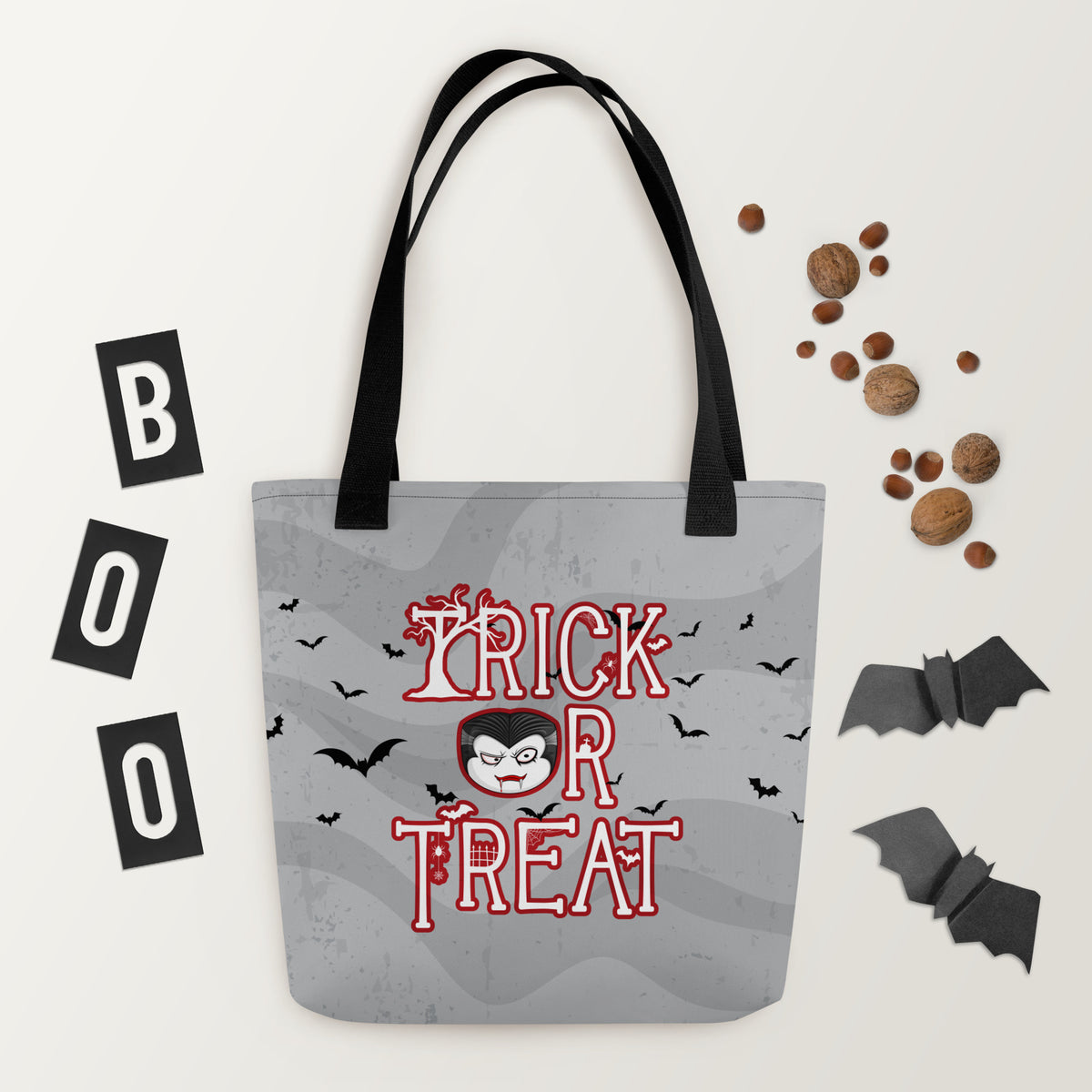 Ikaru Dracula tote bag, original character all-over print design