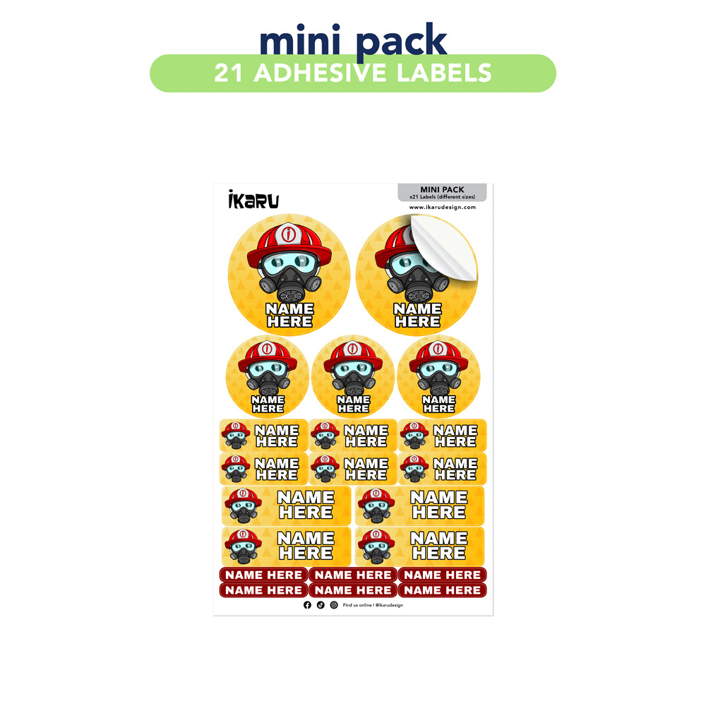  Ikaru Firefighter personalized name label sheet, original character design