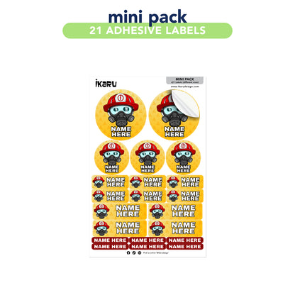  Ikaru Firefighter personalized name label sheet, original character design