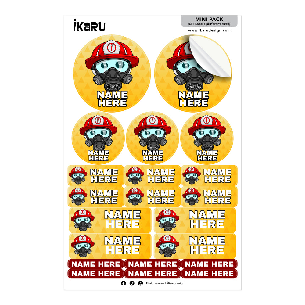  Ikaru Firefighter personalized name label sheet, original character design