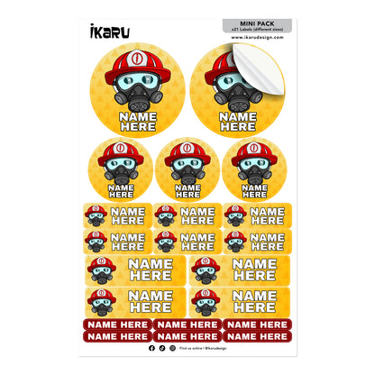  Ikaru Firefighter personalized name label sheet, original character design