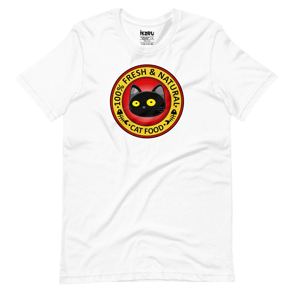  Ikaru Fresh and Natural Cat Food graphic t-shirt, original pop art design