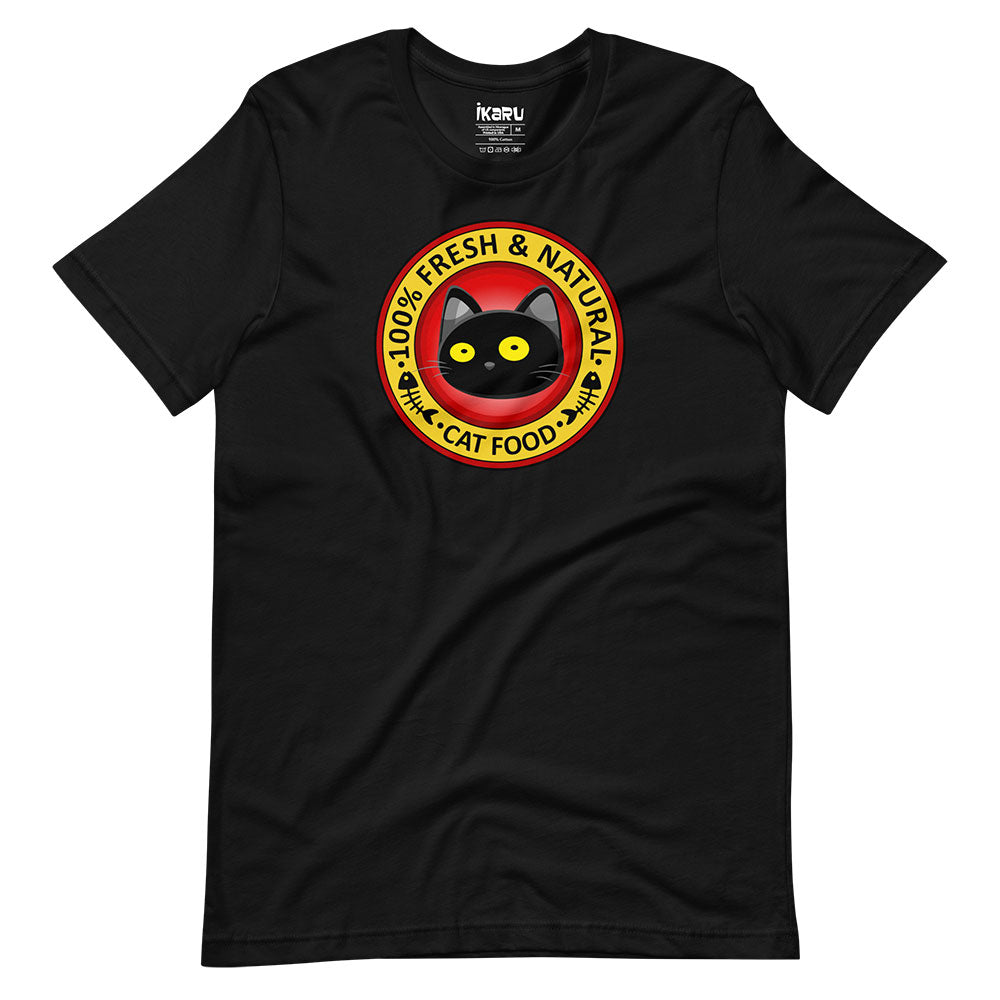  Ikaru Fresh and Natural Cat Food graphic t-shirt, original pop art design