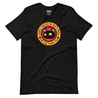  Ikaru Fresh and Natural Cat Food graphic t-shirt, original pop art design