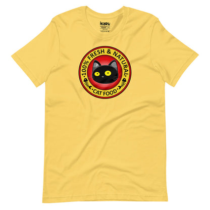  Ikaru Fresh and Natural Cat Food graphic t-shirt, original pop art design