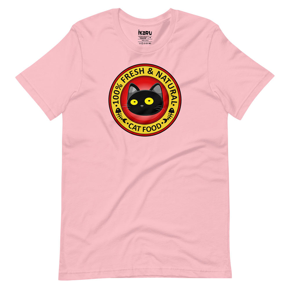  Ikaru Fresh and Natural Cat Food graphic t-shirt, original pop art design