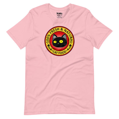  Ikaru Fresh and Natural Cat Food graphic t-shirt, original pop art design