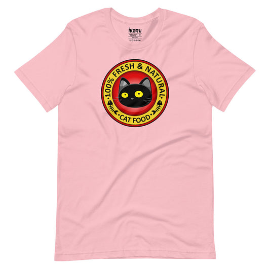  Ikaru Fresh and Natural Cat Food graphic t-shirt, original pop art design