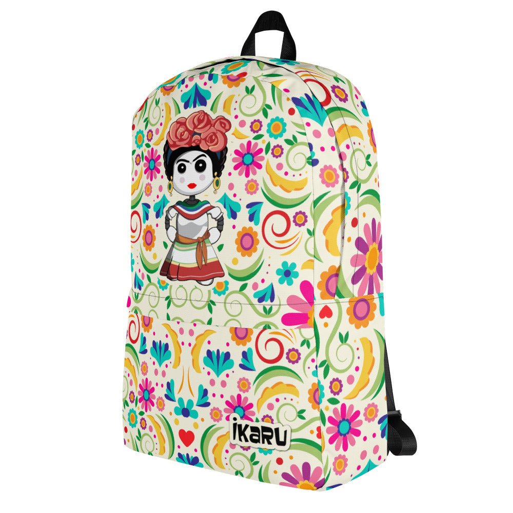 Ikaru Frida backpack, original character all-over print design