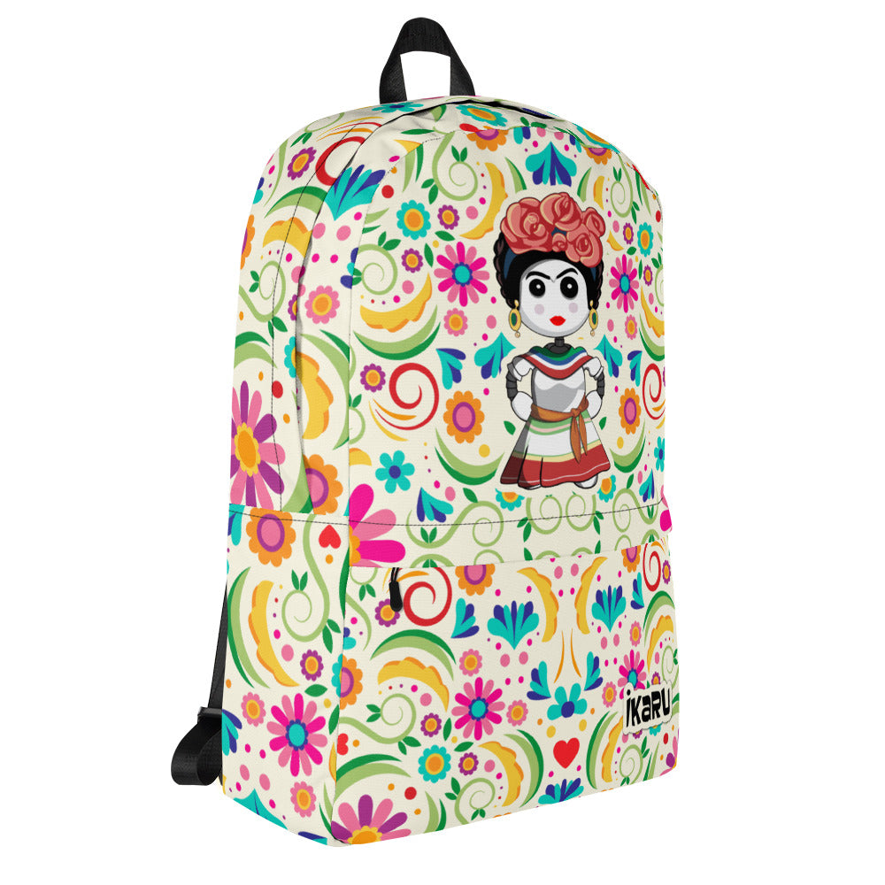 Ikaru Frida backpack, original character all-over print design