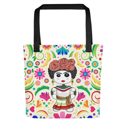 Ikaru Frida tote bag, original character all-over print design