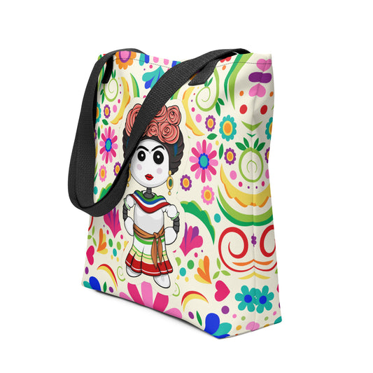 Ikaru Frida tote bag, original character all-over print design