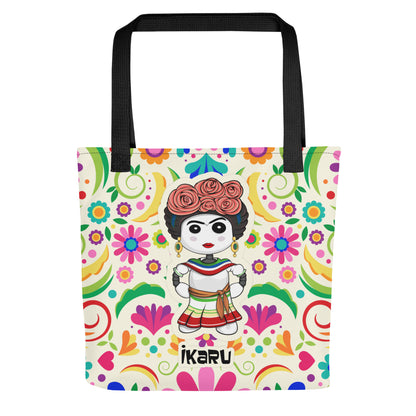 Ikaru Frida tote bag, original character all-over print design