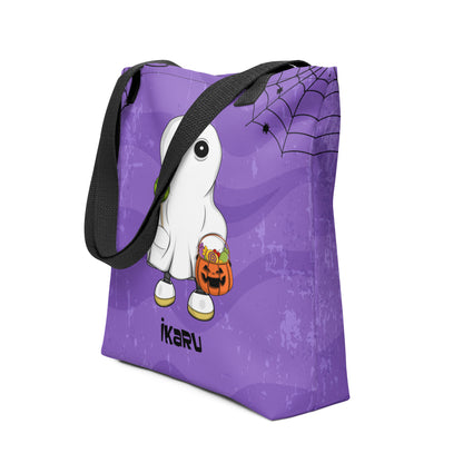 Ikaru Ghost Halloween tote bag, original character all-over print design