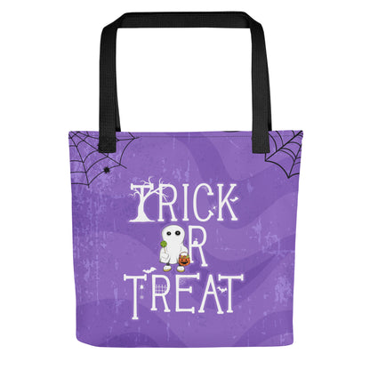 Ikaru Ghost Halloween tote bag, original character all-over print design