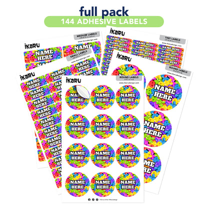 Ikaru Gummies personalized name label sheet, original character design