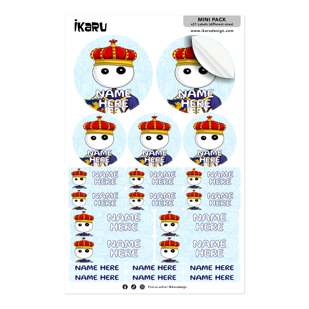 Ikaru King personalized name label sheet, original character design