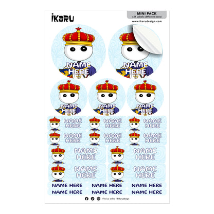 Ikaru King personalized name label sheet, original character design