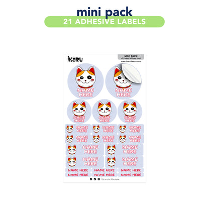 Ikaru Lucky Cat personalized name label sheet, original character design