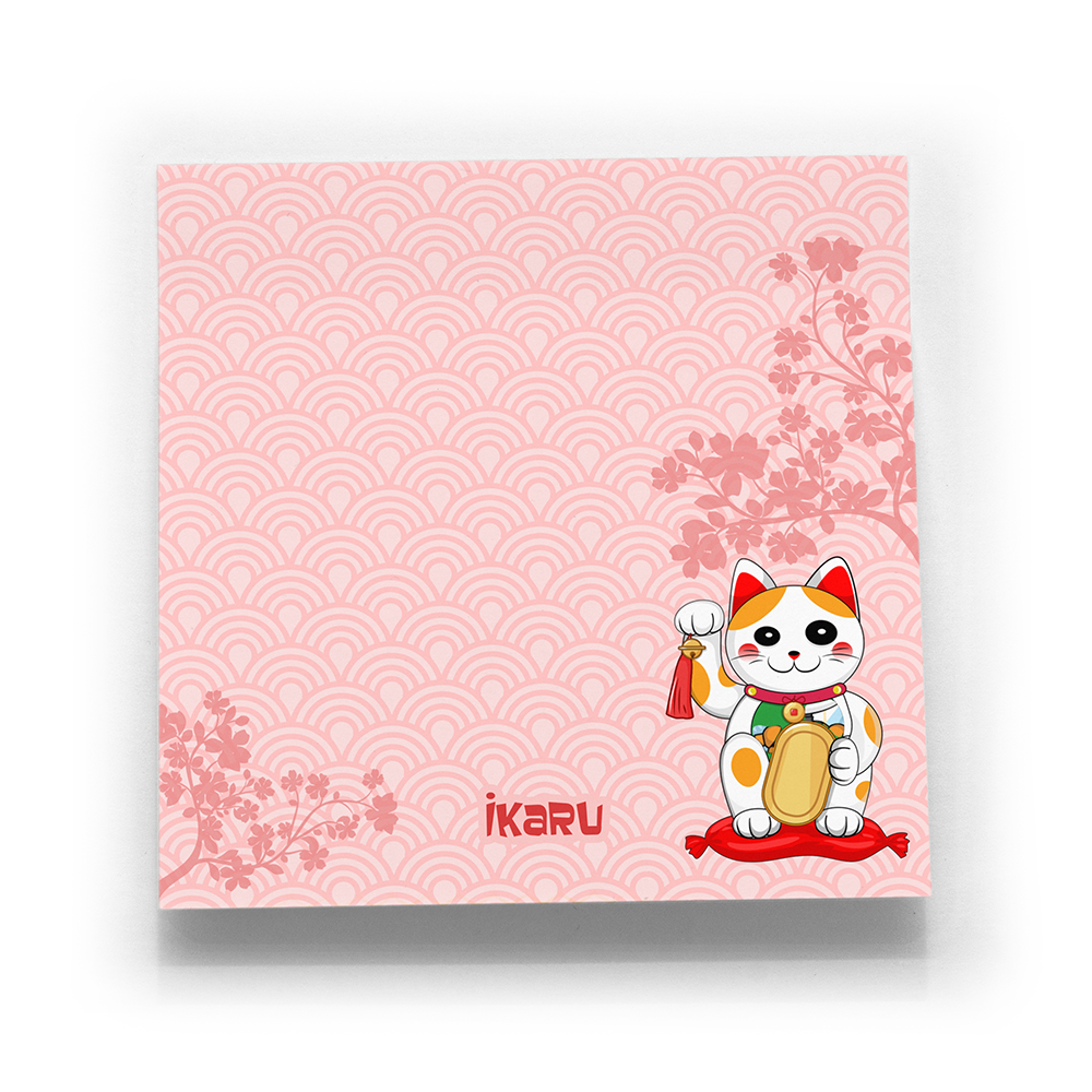 Ikaru Lucky Cat Post-it notes pad, original character design, 3x3 inches