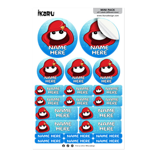 Ikaru Mermaid personalized name label sheet, original character design