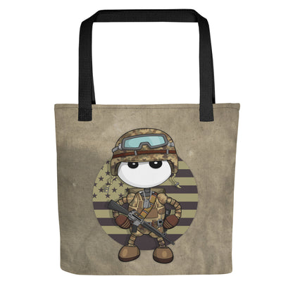 Ikaru Military tote bag, original character all-over print design