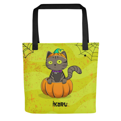  Ikaru Ozzy Cat Halloween tote bag, original character all-over print design