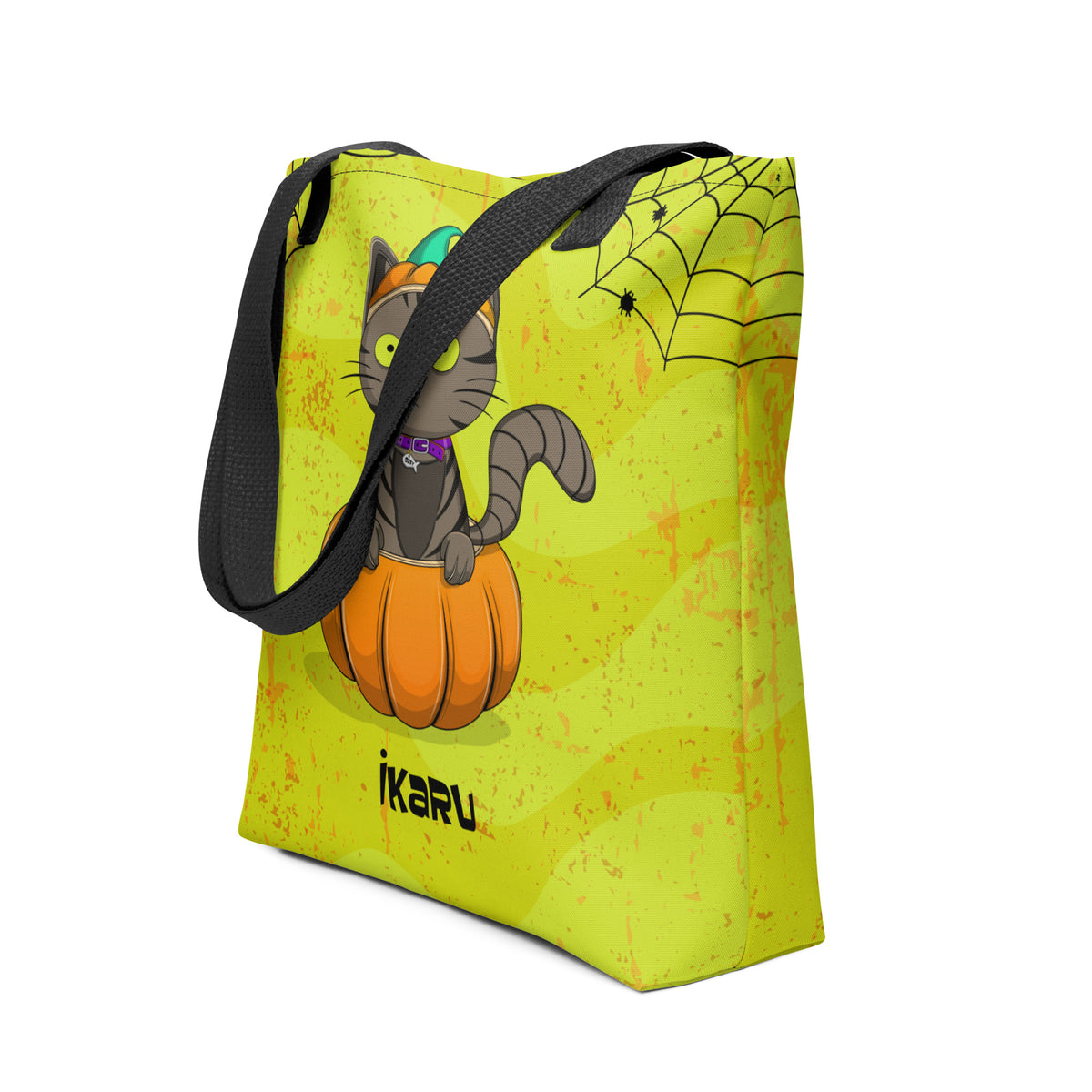  Ikaru Ozzy Cat Halloween tote bag, original character all-over print design