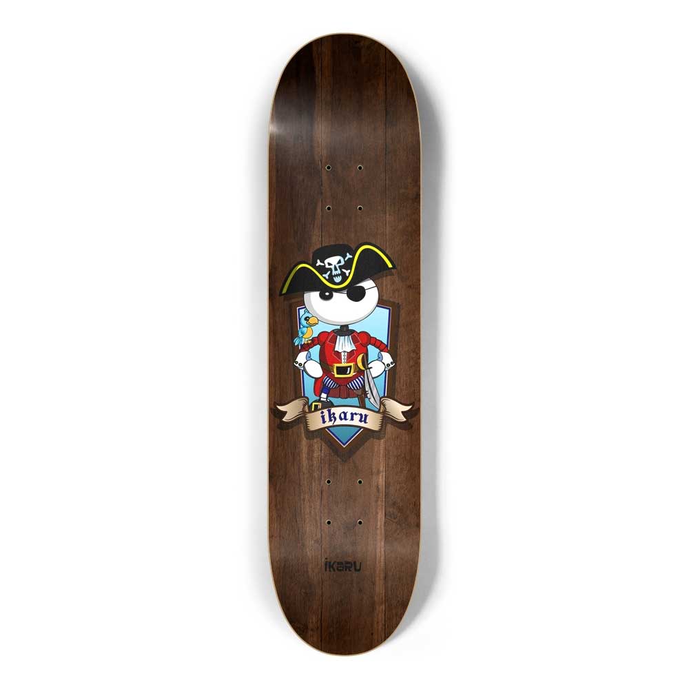 Ikaru PIRATE skateboard deck, original character design, 7-ply Canadian maple