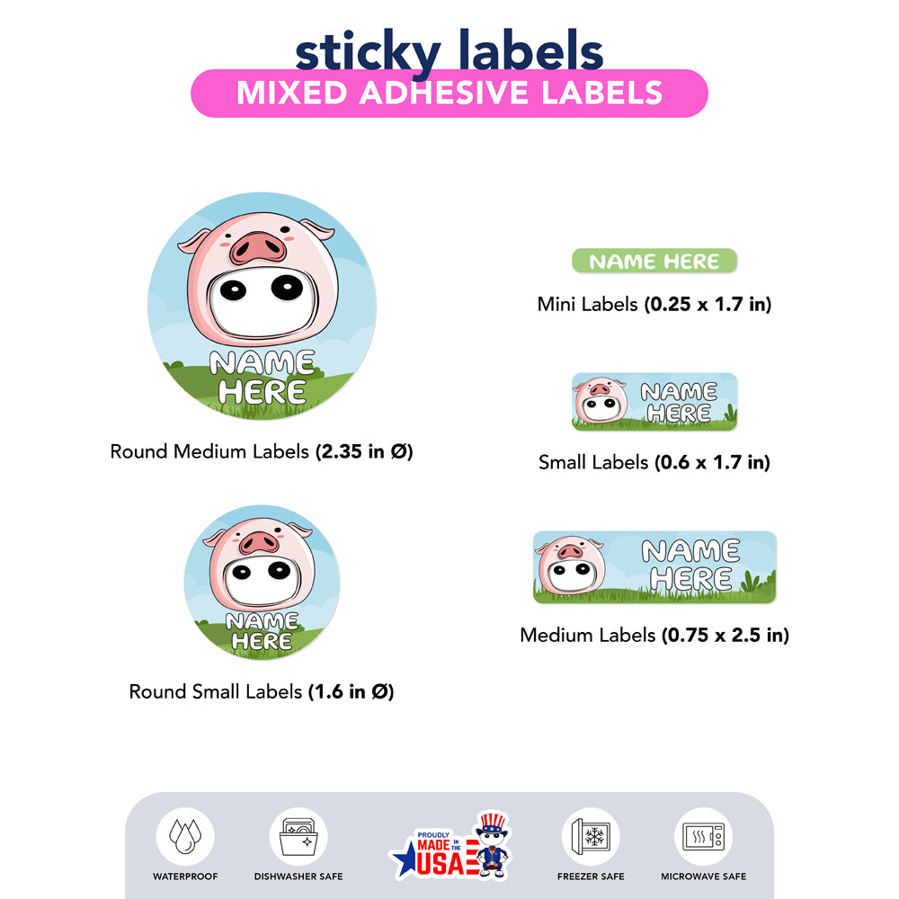 Ikaru Piggy personalized name label sheet, original character design