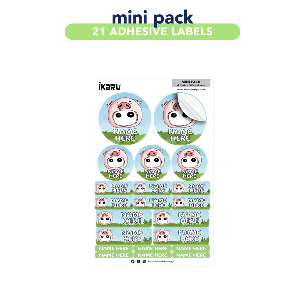 Ikaru Piggy personalized name label sheet, original character design