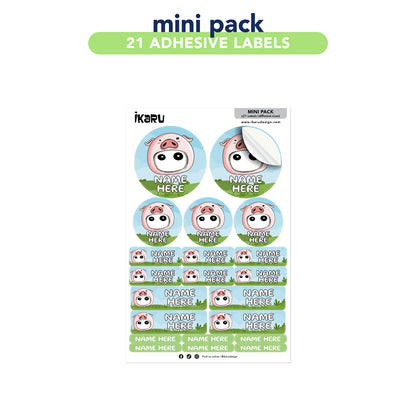 Ikaru Piggy personalized name label sheet, original character design