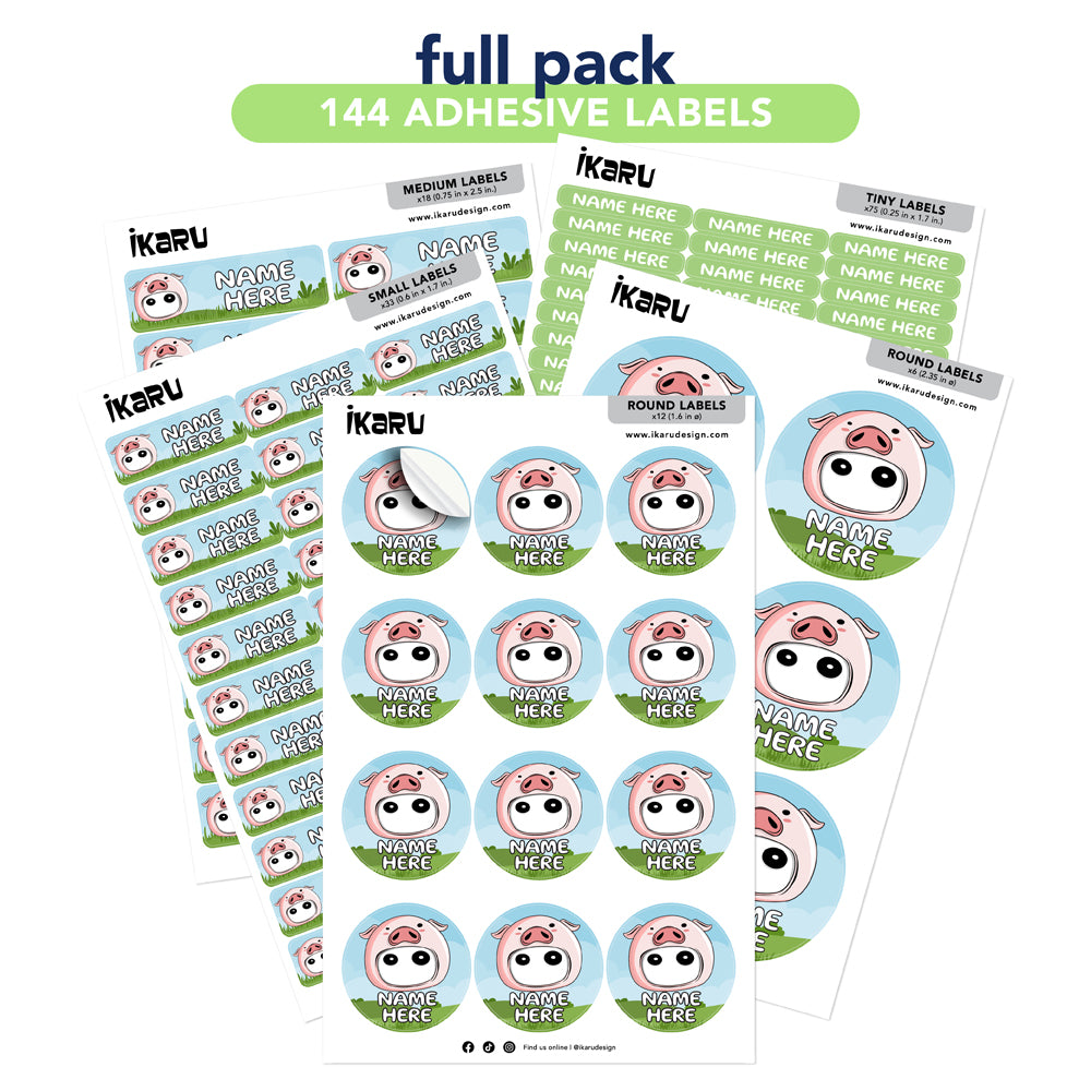Ikaru Piggy personalized name label sheet, original character design