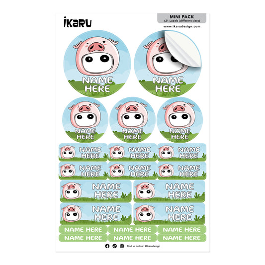 Ikaru Piggy personalized name label sheet, original character design