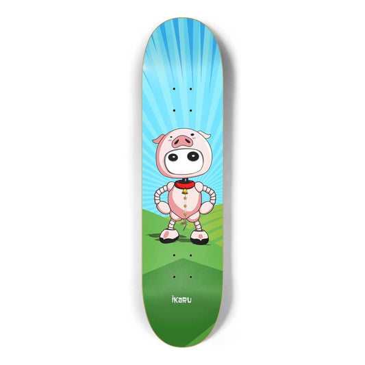 Ikaru Piggy skateboard deck, original character design, 7-ply Canadian maple