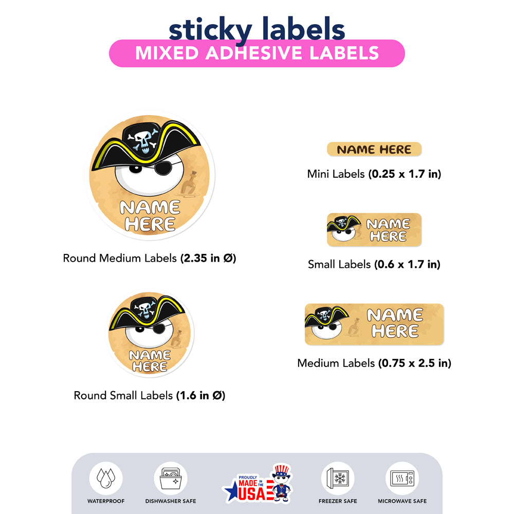 Ikaru Pirate personalized name label sheet, original character design