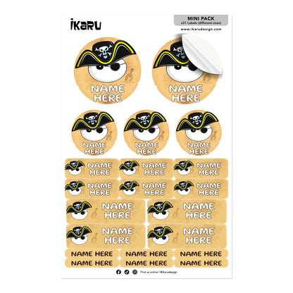 Ikaru Pirate personalized name label sheet, original character design