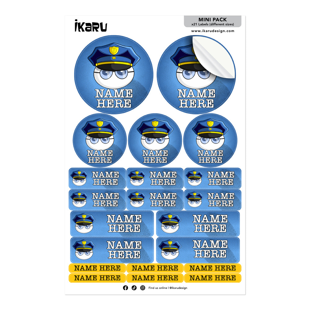 Ikaru Police personalized name label sheet, original character design