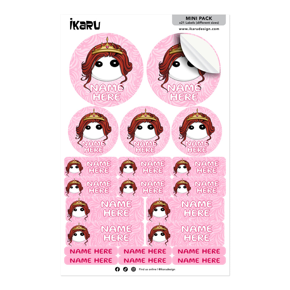 Ikaru Princess personalized name label sheet, original character design