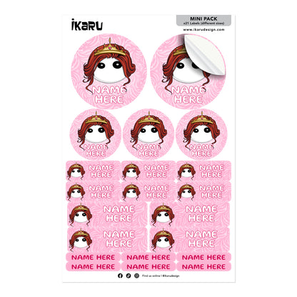 Ikaru Princess personalized name label sheet, original character design